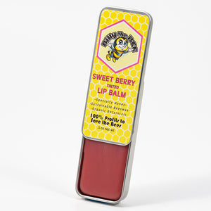 Open container of Sweet Berry Tinted Lip Balm from Billy the Bee brand
